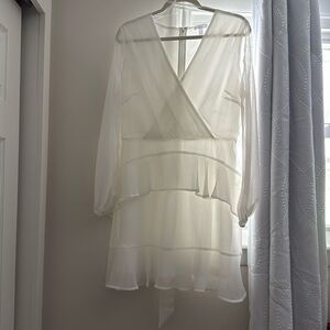 White long sleeve V-neck dress